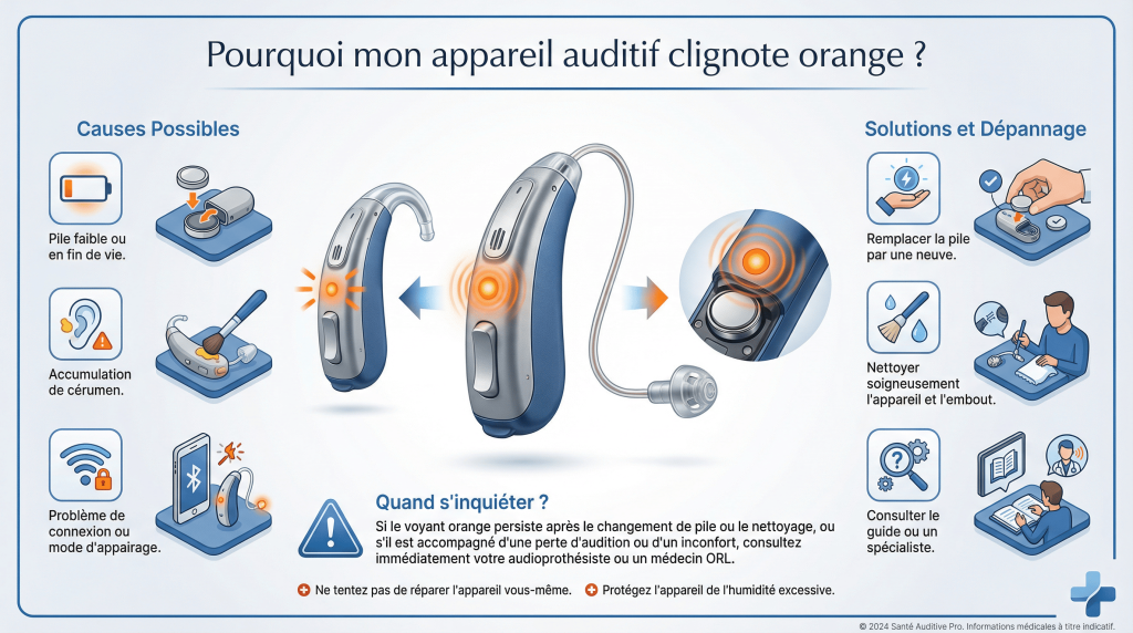 appareil auditif clignote orange