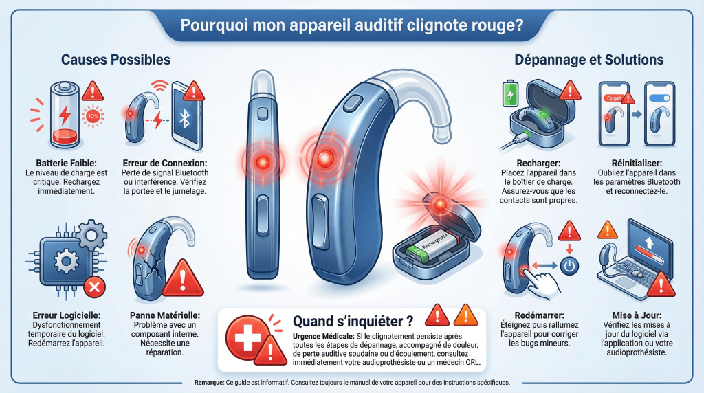 appareil auditif clignote rouge